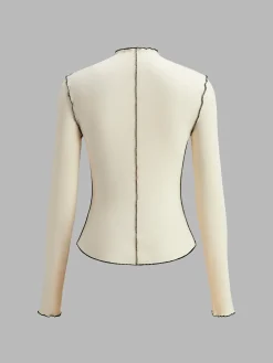 Hot Mock Neck Wave-Piping Jersey Top T-shirts|Tops