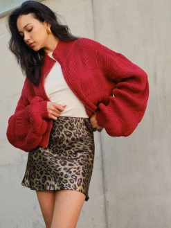 Mock Neck Zipper Short Cardigan Cardigans|Sweaters & Cardigans