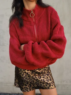 Mock Neck Zipper Short Cardigan Cardigans|Sweaters & Cardigans