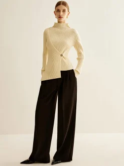 Mock-Neck Ribbed Cinched Sweater Sweater Tops|Sweaters & Cardigans