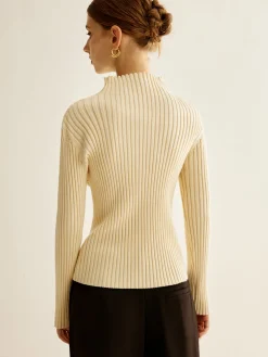 Mock-Neck Ribbed Cinched Sweater Sweater Tops|Sweaters & Cardigans