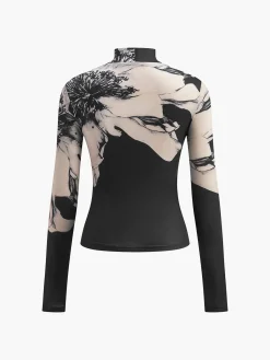 Outlet Mock-Neck Tye Dye Printed Shirt T-shirts|Tops