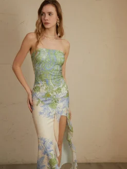 Hot Monet Floral Print Split Midi Dress Casual Dresses|Floral Dresses