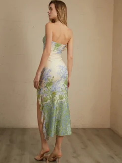 Hot Monet Floral Print Split Midi Dress Casual Dresses|Floral Dresses