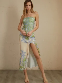 Sale Monet Floral Print Split Midi Dress Casual Dresses|Floral Dresses