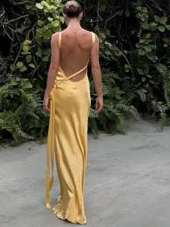 Clearance Moonlight Satin Dress Asymmetrical One Shoulder Long Dress Black Dresses|Casual Dresses