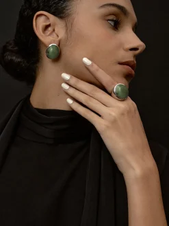 Outlet Moss Green Spectrolite Stud Earrings Earrings|Accessories