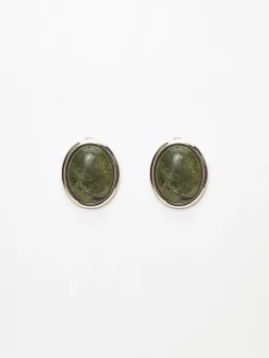 Outlet Moss Green Spectrolite Stud Earrings Earrings|Accessories