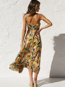 Sale Multi Color Print Cami Midi Dress Casual Dresses|Vacation Dresses