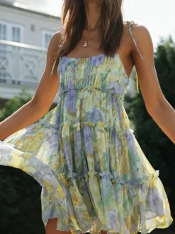 Online Multi Floral Short Layered Cami Dress Casual Dresses|Floral Dresses