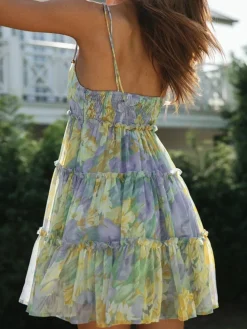 Online Multi Floral Short Layered Cami Dress Casual Dresses|Floral Dresses