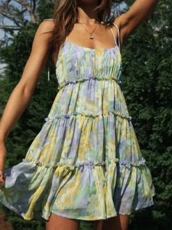 Hot Multi Floral Short Layered Cami Dress Casual Dresses|Floral Dresses