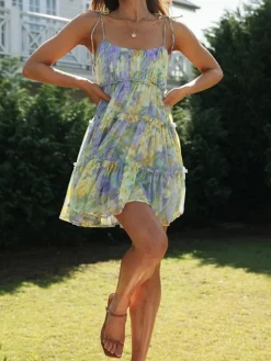 Hot Multi Floral Short Layered Cami Dress Casual Dresses|Floral Dresses
