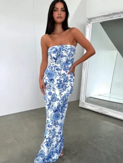 Hot Multi Floral Split Long Dress Casual Dresses|Floral Dresses