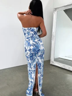Discount Multi Floral Split Long Dress Casual Dresses|Floral Dresses