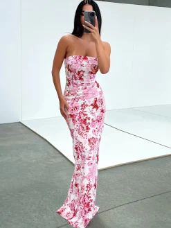 Discount Multi Floral Split Long Dress Casual Dresses|Floral Dresses