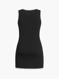 Discount Multi Pocket Button Sleeveless Short Sweater Dress White Dresses|Black Dresses