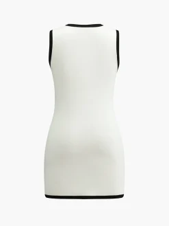 Discount Multi Pocket Button Sleeveless Short Sweater Dress White Dresses|Black Dresses