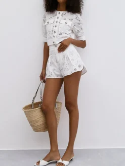 Multi-Button Embroidery Shorts Set Shorts Sets|Shorts