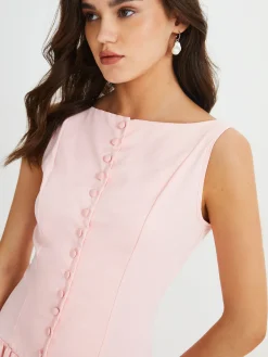 Multi-Button Sleeveless Pleated Midi Dress Casual Dresses|Work Dresses