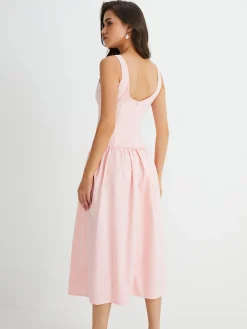 Multi-Button Sleeveless Pleated Midi Dress Casual Dresses|Work Dresses