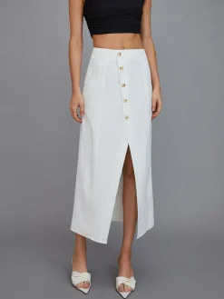 Online Multi-Button Split Middle Waist Maxi Skirt Skirts|Bottoms