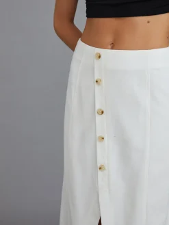 Online Multi-Button Split Middle Waist Maxi Skirt Skirts|Bottoms