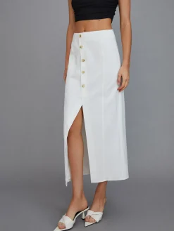 Online Multi-Button Split Middle Waist Maxi Skirt Skirts|Bottoms