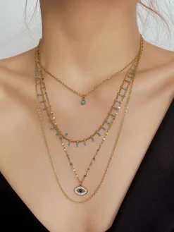 Outlet Multi-Layer Rhinestone Evil Eye Pendant Necklace Necklaces|Accessories
