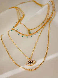 Outlet Multi-Layer Rhinestone Evil Eye Pendant Necklace Necklaces|Accessories