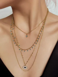 Outlet Multi-Layer Rhinestone Evil Eye Pendant Necklace Necklaces|Accessories