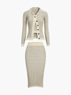 Outlet Musical Notation Stripe Three Piece Set Sweater Tops|Long Sleeve Sets