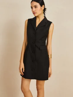 New Muti-Button Collared Short Dress Black Dresses|Casual Dresses