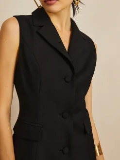 New Muti-Button Collared Short Dress Black Dresses|Casual Dresses