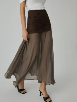 Sale Net Chiffon Patchwork Maxi Skirt Skirts|Bottoms