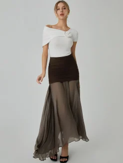 Sale Net Chiffon Patchwork Maxi Skirt Skirts|Bottoms