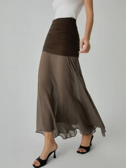 Sale Net Chiffon Patchwork Maxi Skirt Skirts|Bottoms