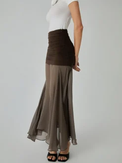 Sale Net Chiffon Patchwork Maxi Skirt Skirts|Bottoms