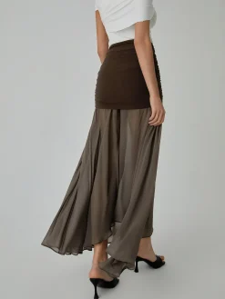 Sale Net Chiffon Patchwork Maxi Skirt Skirts|Bottoms