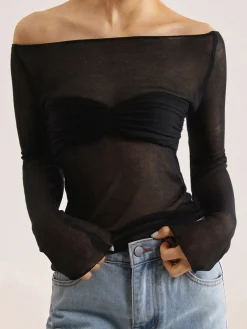 Nostalgia Off-Shoulder Mesh Long Sleeve Shirt Sweater Tops|Sweaters & Cardigans