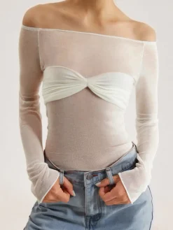 Nostalgia Off-Shoulder Mesh Long Sleeve Shirt Sweater Tops|Sweaters & Cardigans