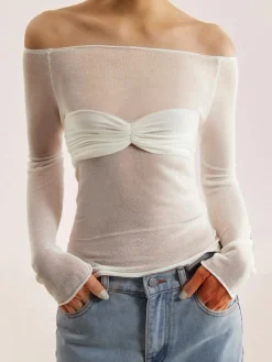 Nostalgia Off-Shoulder Mesh Long Sleeve Shirt Sweater Tops|Sweaters & Cardigans