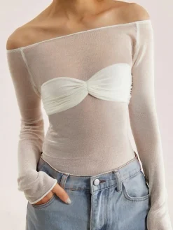 Nostalgia Off-Shoulder Mesh Long Sleeve Shirt Sweater Tops|Sweaters & Cardigans