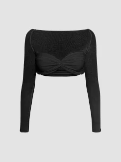 Online Nostalgia Off-Shoulder Mesh Crop Shirt Crop Tops|Blouses & Shirts