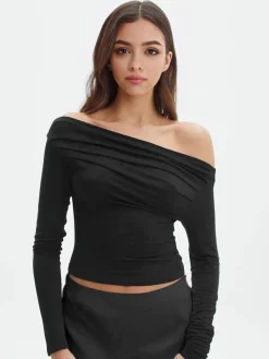 Discount Oblique Off-Shoulder Long Sleeve Blouse Sweater Tops|Blouses & Shirts