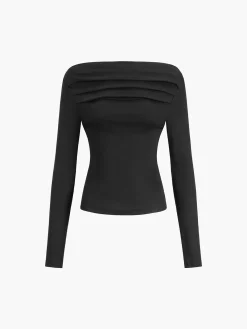 Discount Oblique Off-Shoulder Long Sleeve Blouse Sweater Tops|Blouses & Shirts