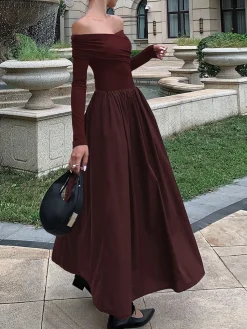 Best Off Shoulder Criss Cross Long Dress Casual Dresses|Cocktail & Party Dresses
