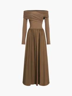 Sale Off Shoulder Criss Cross Long Dress Black Dresses|Casual Dresses