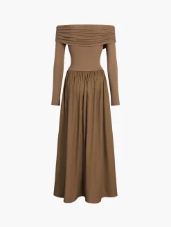 Sale Off Shoulder Criss Cross Long Dress Black Dresses|Casual Dresses