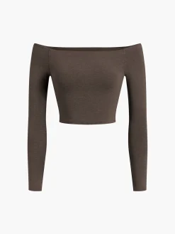 Off Shoulder Crop Long Sleeve Crop Shirt Sweater Tops|Crop Tops